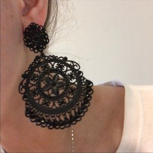 Large Detailed Black Earrings